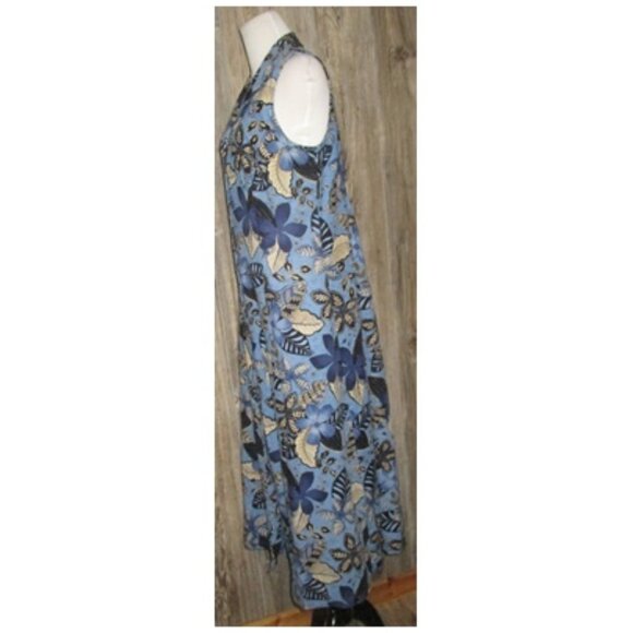 Coldwater Creek Blue Floral Button Up Cross Back Maxi Dress Size 12 Linen Rayon - Picture 3 of 12